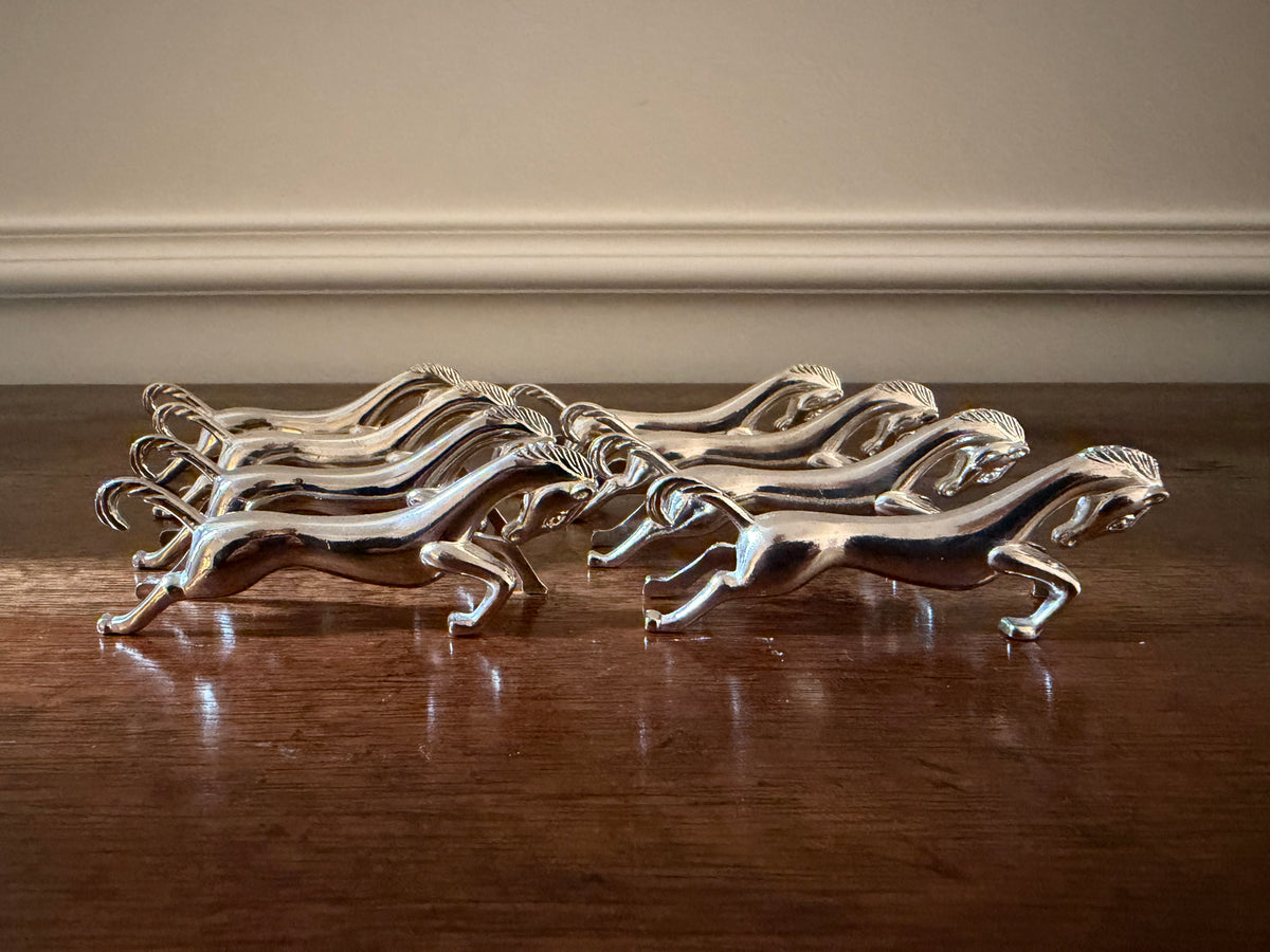 Vintage Silverplate Galloping Horse Knife Rests, Set of 8, c. 1960s–70s