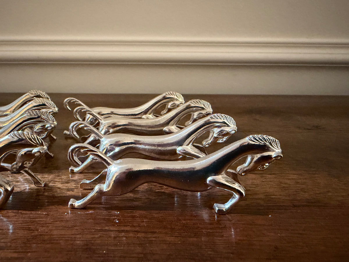 Vintage Silverplate Galloping Horse Knife Rests, Set of 8, c. 1960s–70s