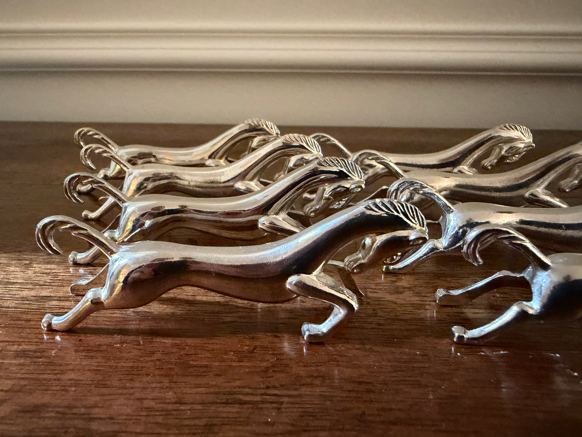 Vintage Silverplate Galloping Horse Knife Rests, Set of 8, c. 1960s–70s