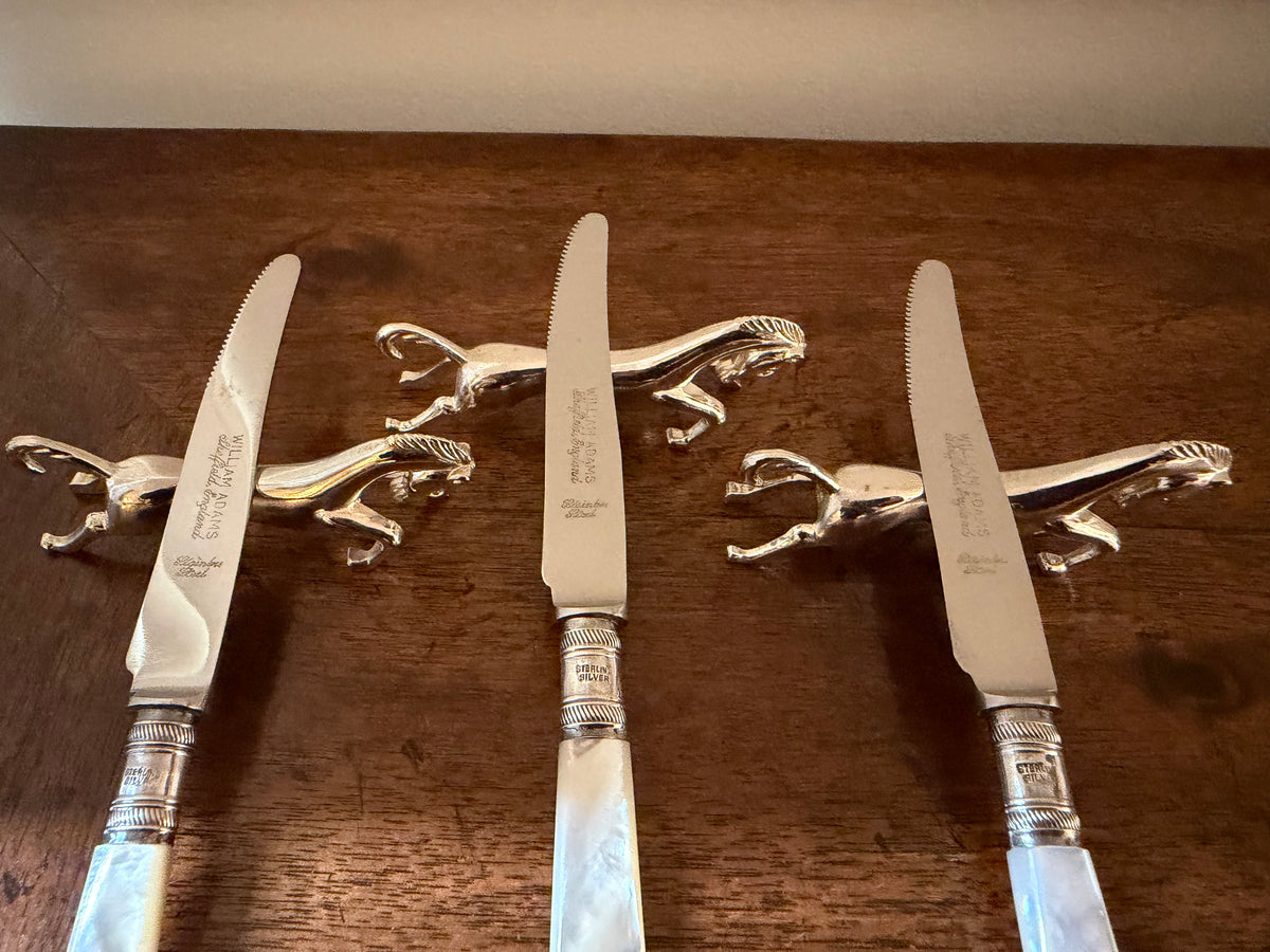 Vintage Silverplate Galloping Horse Knife Rests, Set of 8, c. 1960s–70s