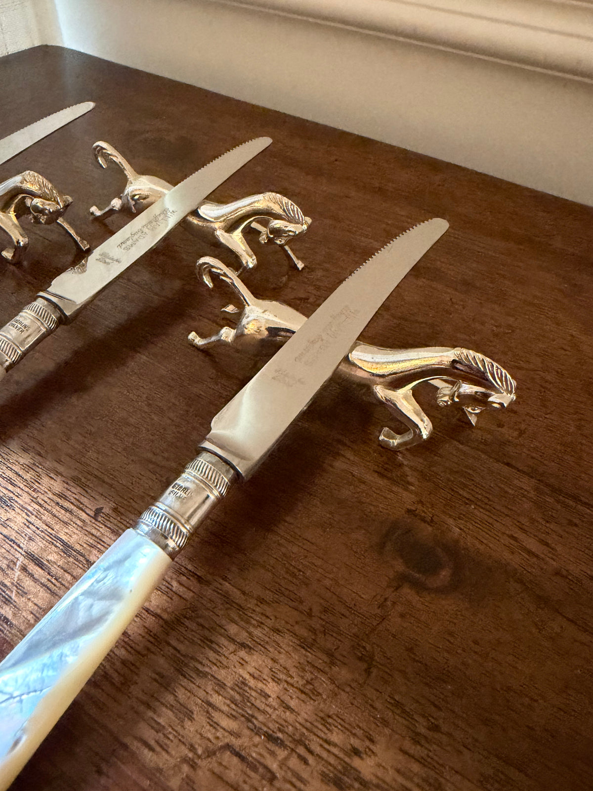 Vintage Silverplate Galloping Horse Knife Rests, Set of 8, c. 1960s–70s
