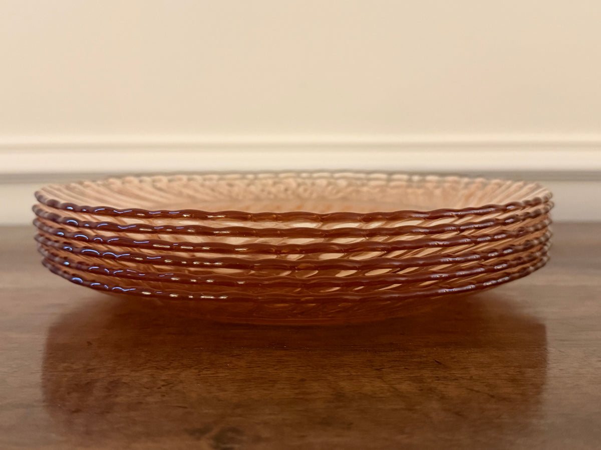 Vintage Arcoroc Rosaline Pink Swirl Plates, Set of 6