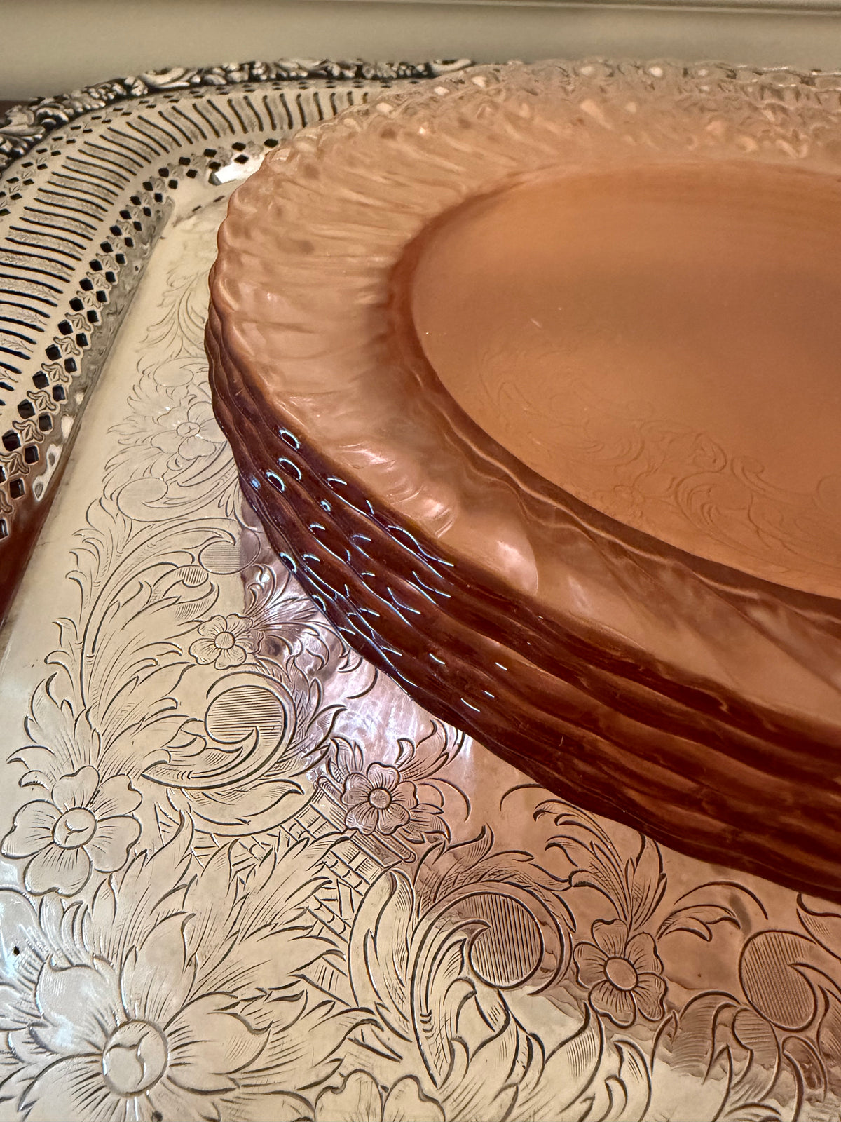 Vintage Arcoroc Rosaline Pink Swirl Plates, Set of 6
