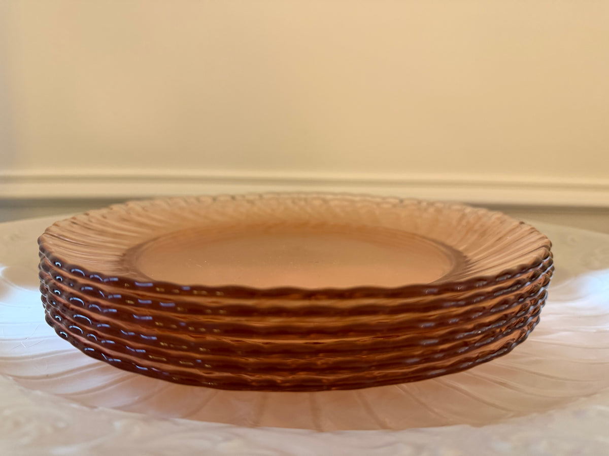 Vintage Arcoroc Rosaline Pink Swirl Plates, Set of 6