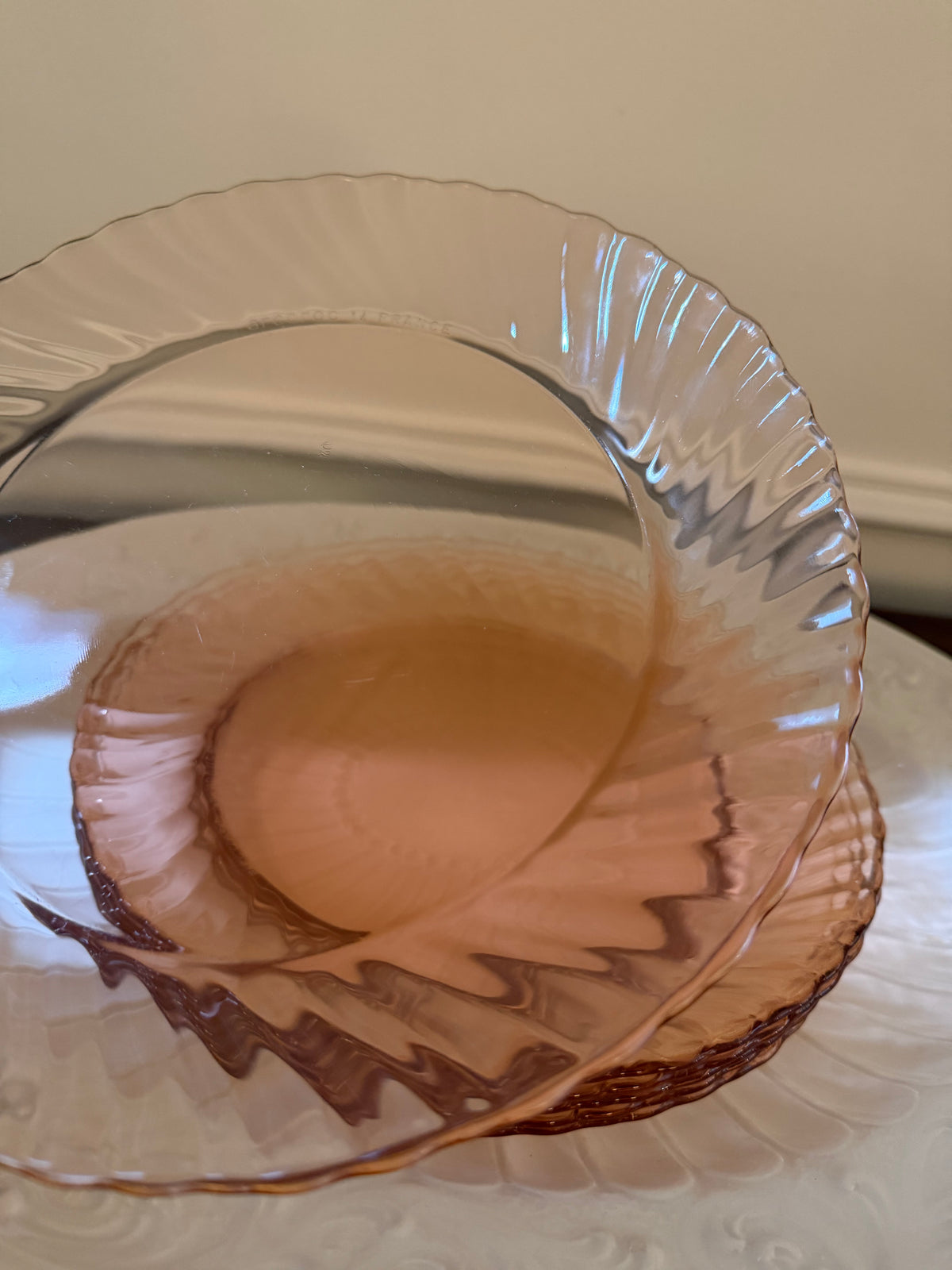 Vintage Arcoroc Rosaline Pink Swirl Plates, Set of 6