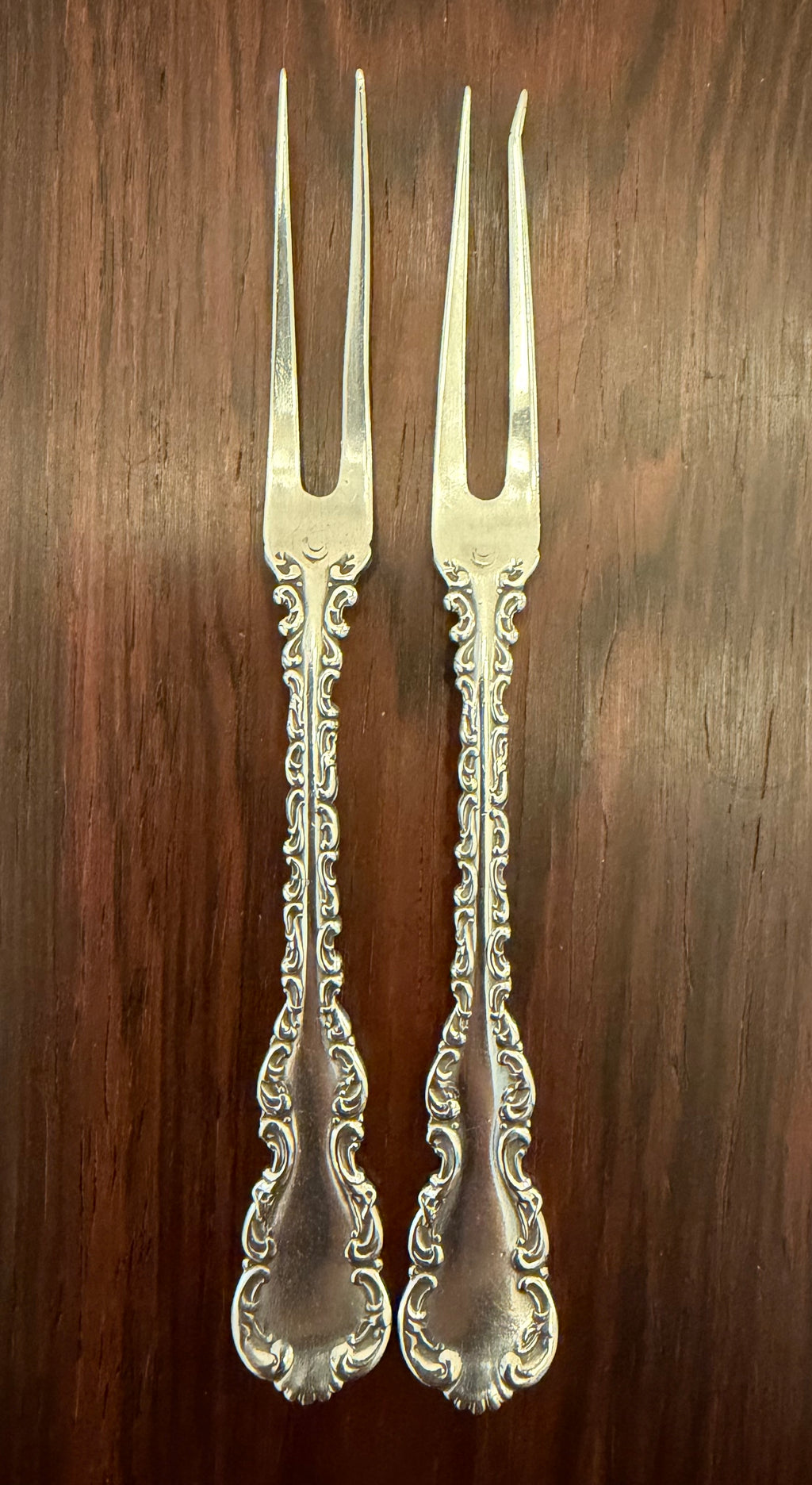 Antique Whiting Louis XV Sterling Silver Berry Forks, Pair