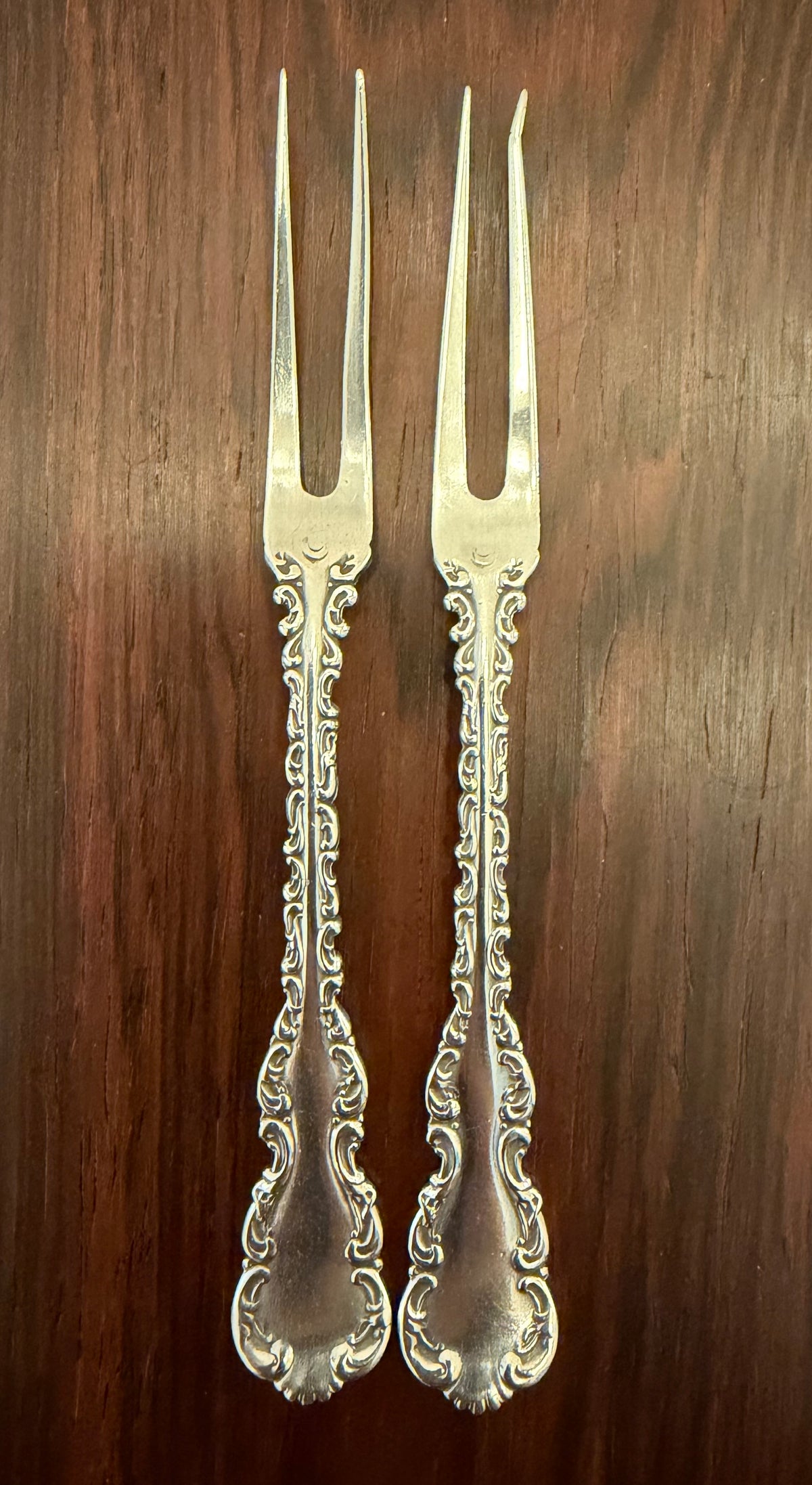 Antique Whiting Louis XV Sterling Silver Berry Forks, Pair