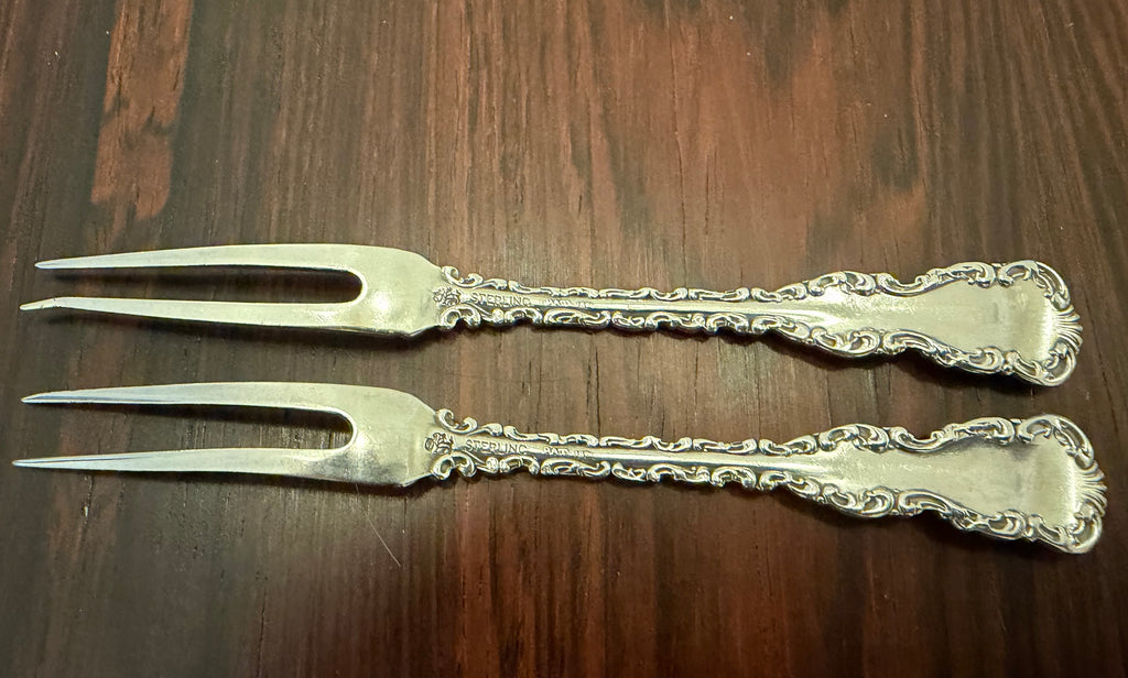 Antique Whiting Louis XV Sterling Silver Berry Forks, Pair
