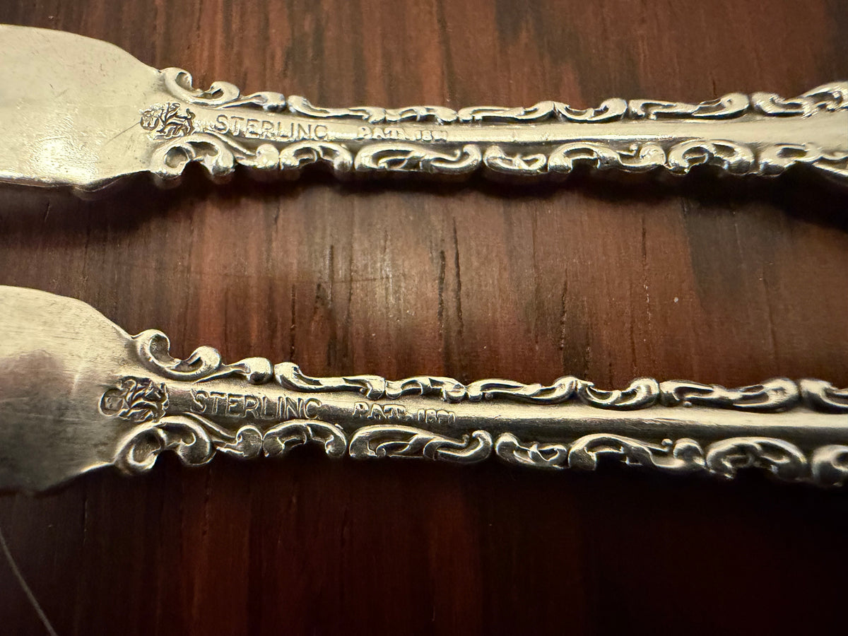 Antique Whiting Louis XV Sterling Silver Berry Forks, Pair