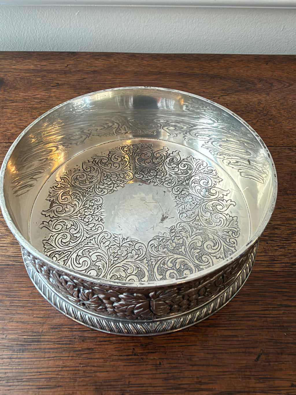 Vintage Silverplate Grape & Vine Wine Bottle Coaster