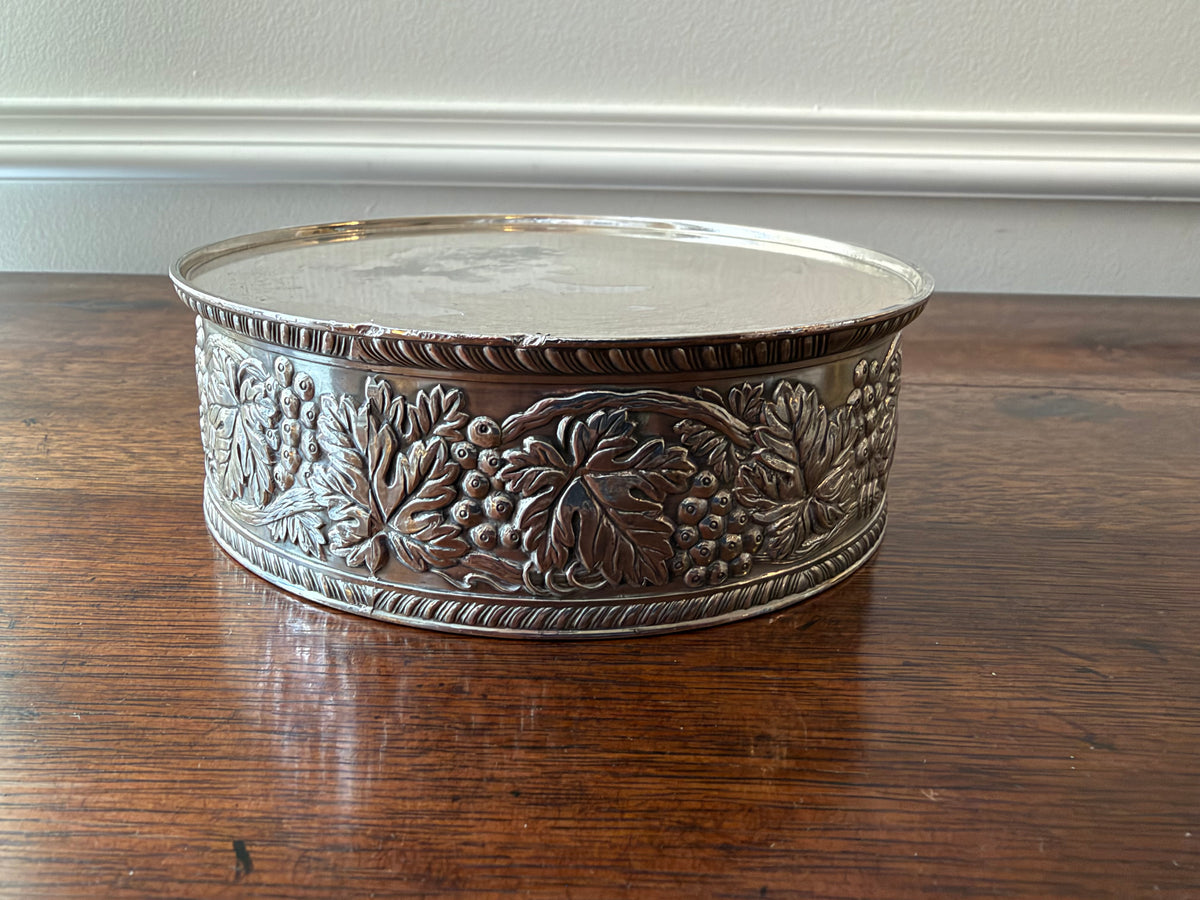 Vintage Silverplate Grape & Vine Wine Bottle Coaster