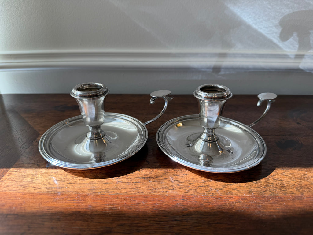 Late Mid-Century Italian OLRI Silverplate Candle Holders by Rino Greggio, Pair