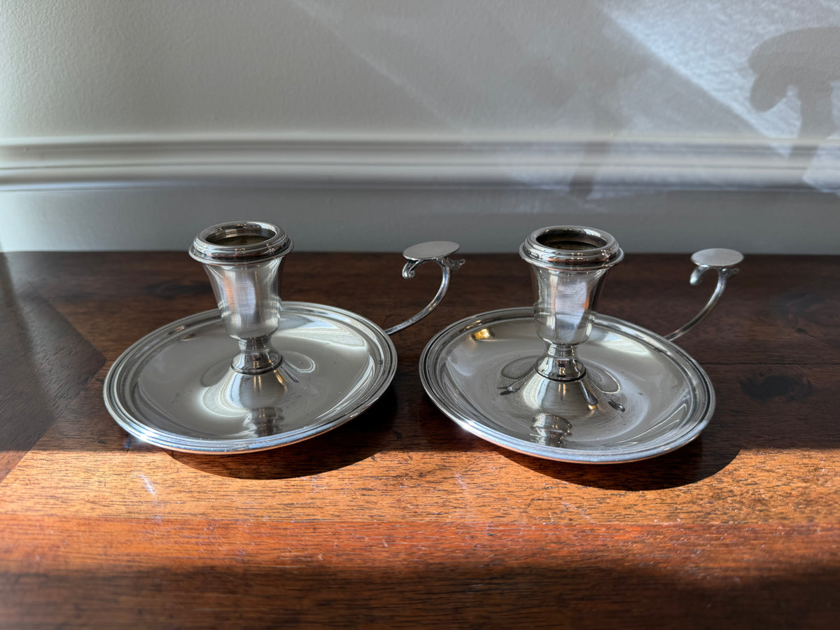Late Mid-Century Italian OLRI Silverplate Candle Holders by Rino Greggio, Pair