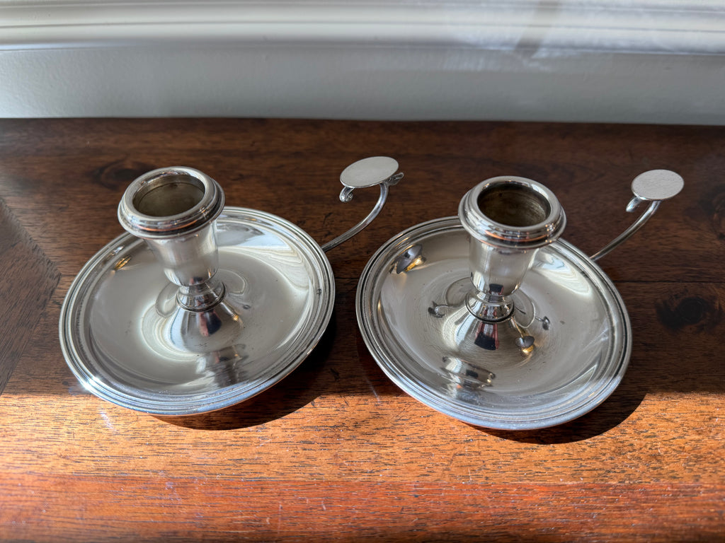 Late Mid-Century Italian OLRI Silverplate Candle Holders by Rino Greggio, Pair