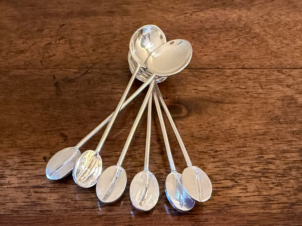 Vintage Silverplate Coffee Bean Demitasse Spoons, Set of 6