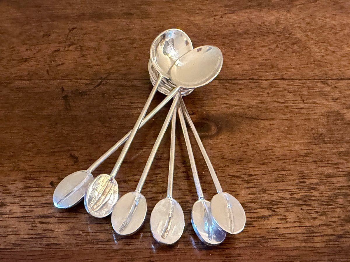 Vintage Silverplate Coffee Bean Demitasse Spoons, Set of 6
