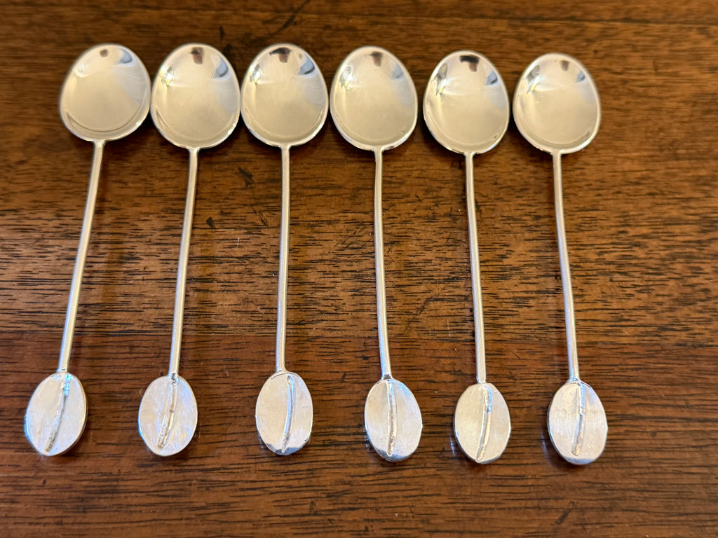 Vintage Silverplate Coffee Bean Demitasse Spoons, Set of 6
