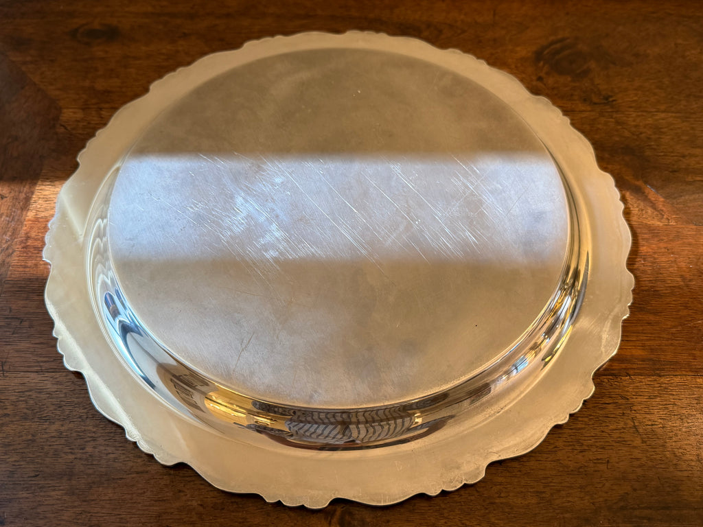 Vintage Silverplate Engraved Round Serving Tray