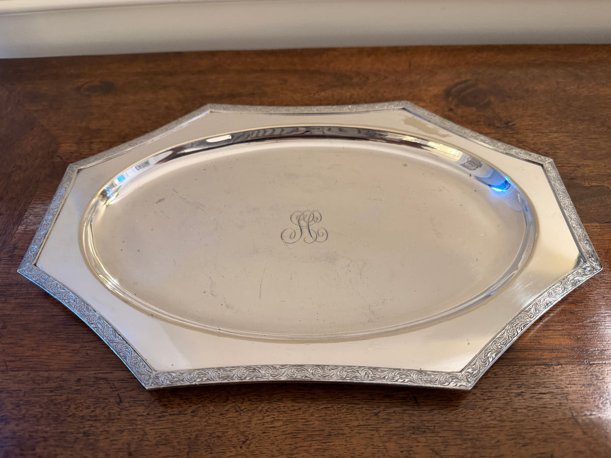 Mid-Century Silverplate Tray with Monogram