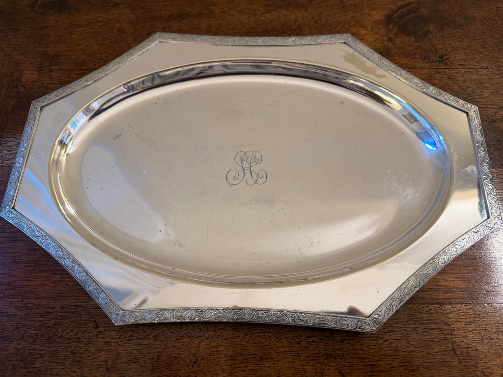 Mid-Century Silverplate Tray with Monogram