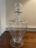 Vintage Hand-blown Glass Footed Blown Glass Eteched Laurel Wreath Motif Decanter with Lid (approx 12 inches tall, 5.5 inches wide)