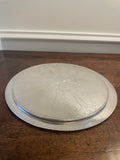 Rare pair Swedish silverplate etched hot pad/trivet for tabletop serving (smaller is 7.5 inches wide, larger is 9 inches)
