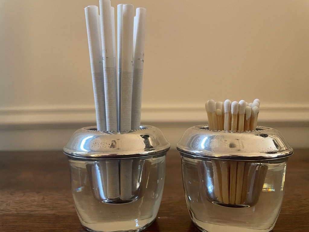 Frank Whiting Sterling Silver & Blown Glass Bar Holders, Pair, c. 1920s–30s