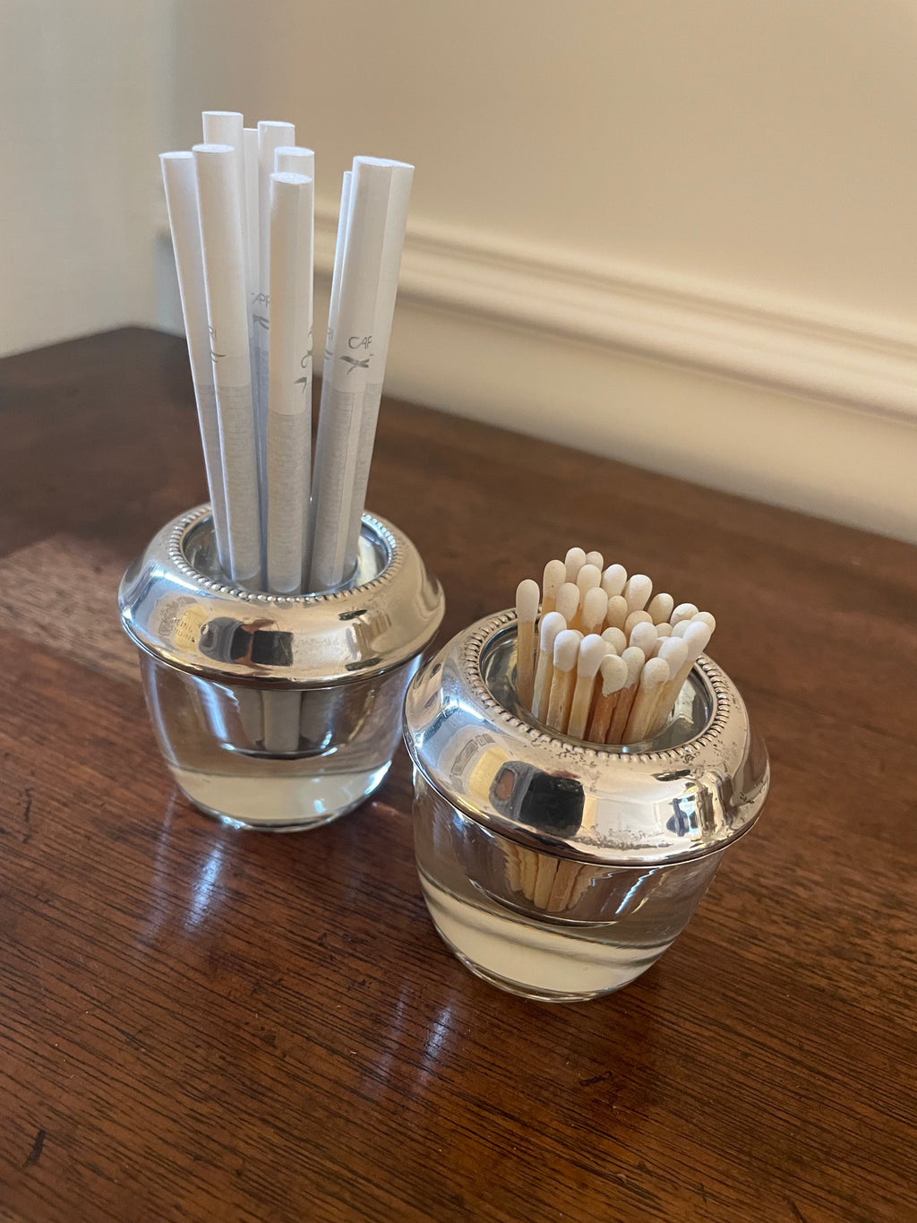 Frank Whiting Sterling Silver & Blown Glass Bar Holders, Pair, c. 1920s–30s
