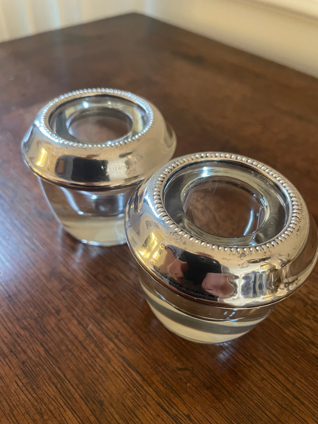 Frank Whiting Sterling Silver & Blown Glass Bar Holders, Pair, c. 1920s–30s