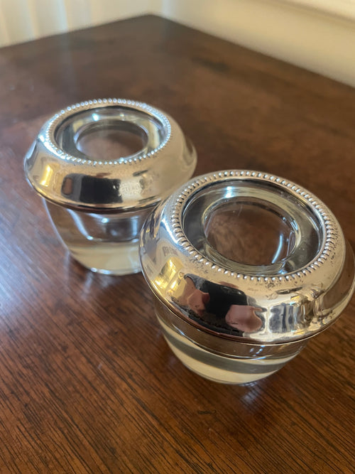 Frank Whiting Sterling Silver & Blown Glass Bar Holders, Pair, c. 1920s–30s