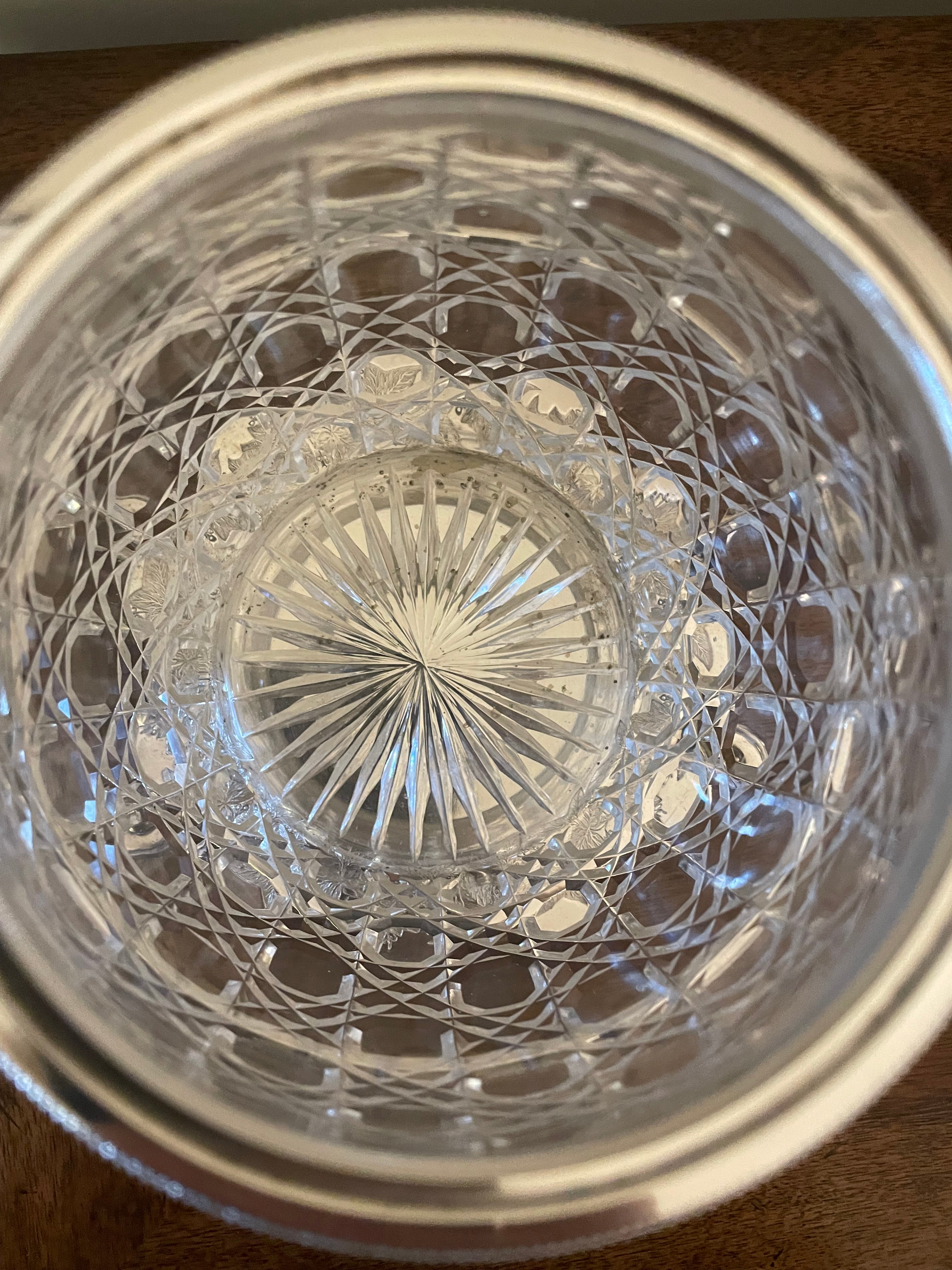 Fern Leaf Engraved Silverplate and Cut Crystal Biscuit Barrel (Cookie Jar), late 1800's