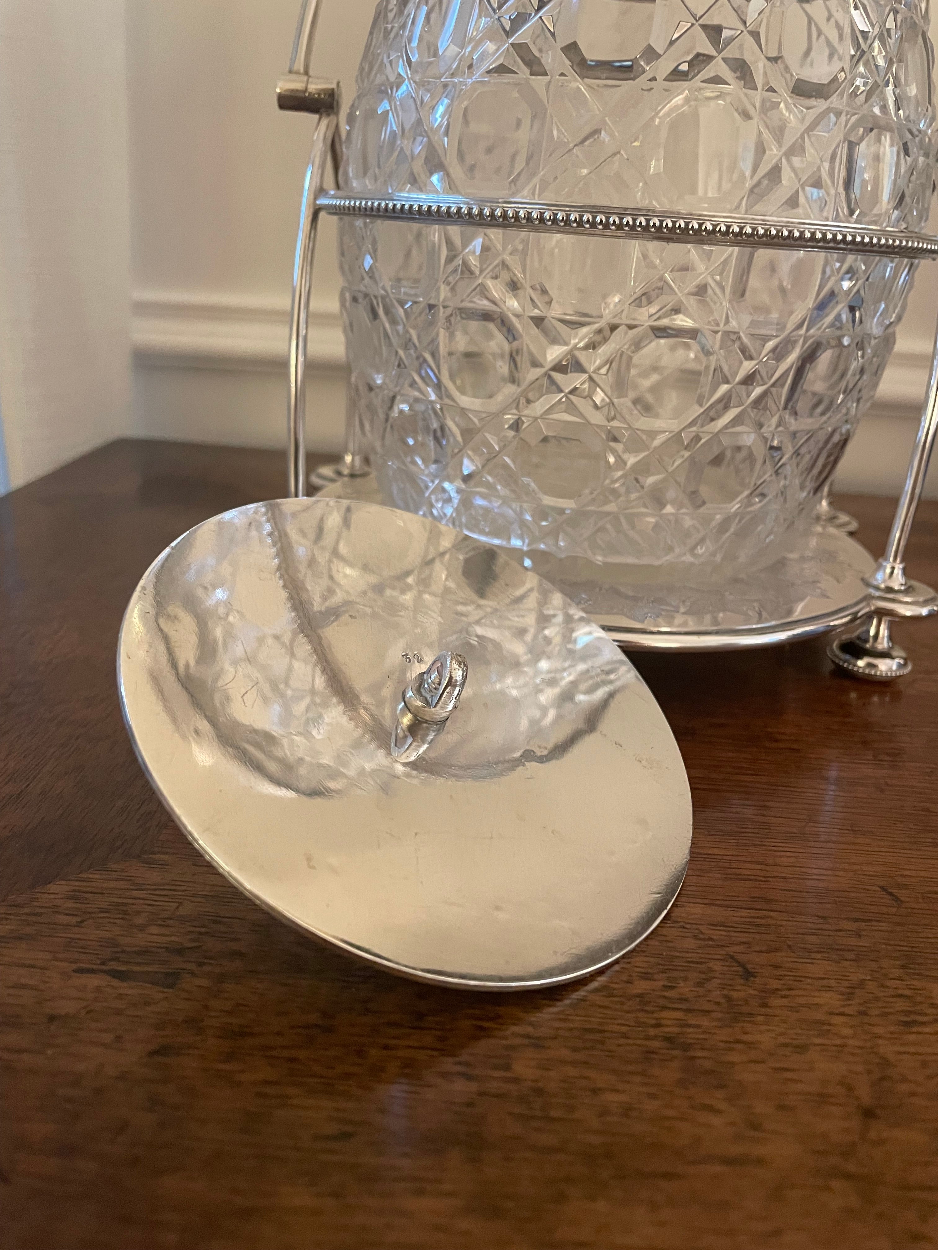 Fern Leaf Engraved Silverplate and Cut Crystal Biscuit Barrel (Cookie Jar), late 1800's