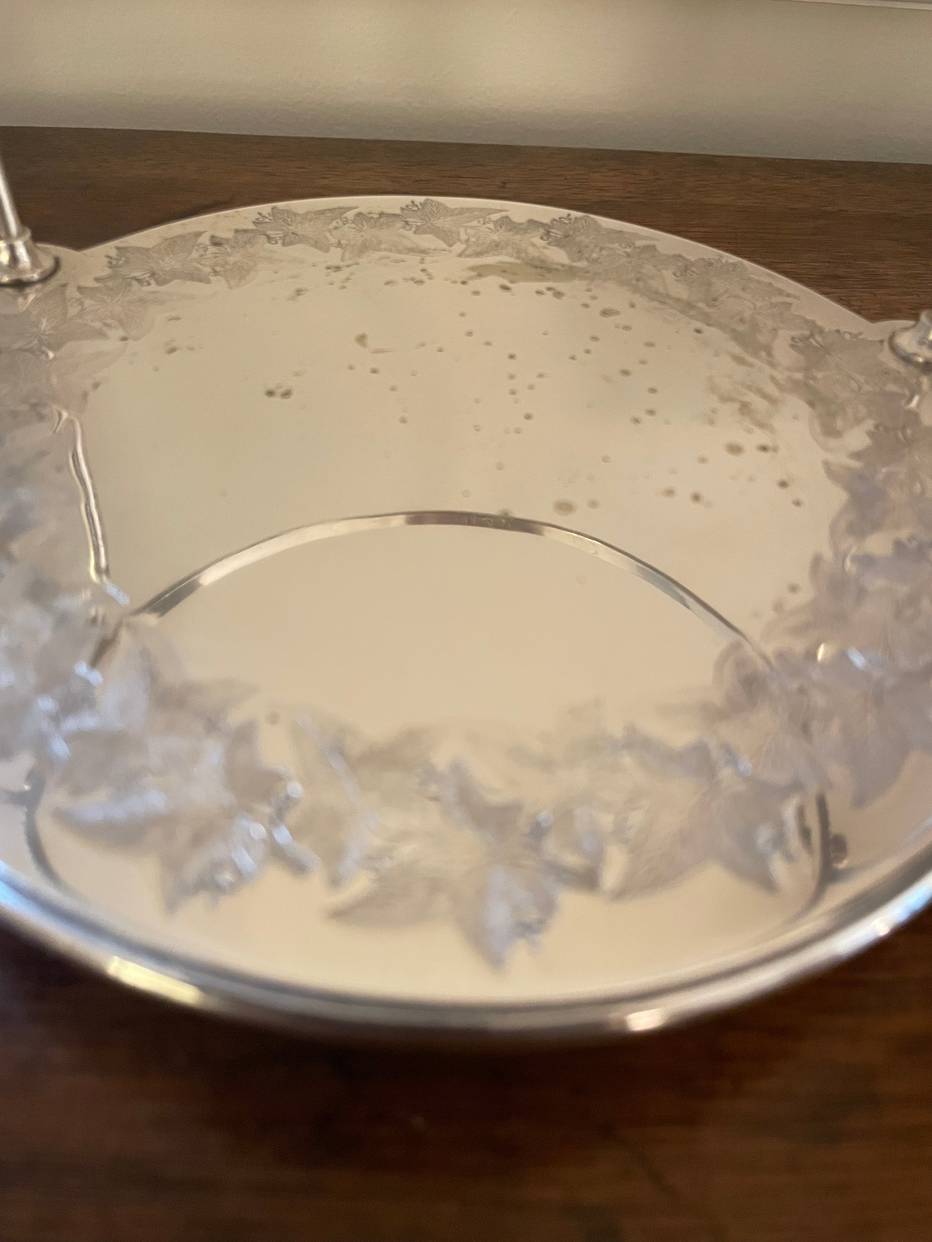 Fern Leaf Engraved Silverplate and Cut Crystal Biscuit Barrel (Cookie Jar), late 1800's