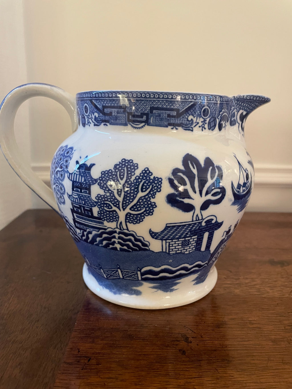Antique Allertons Ltd "Willow Blue" Earthenware Water Jug, English