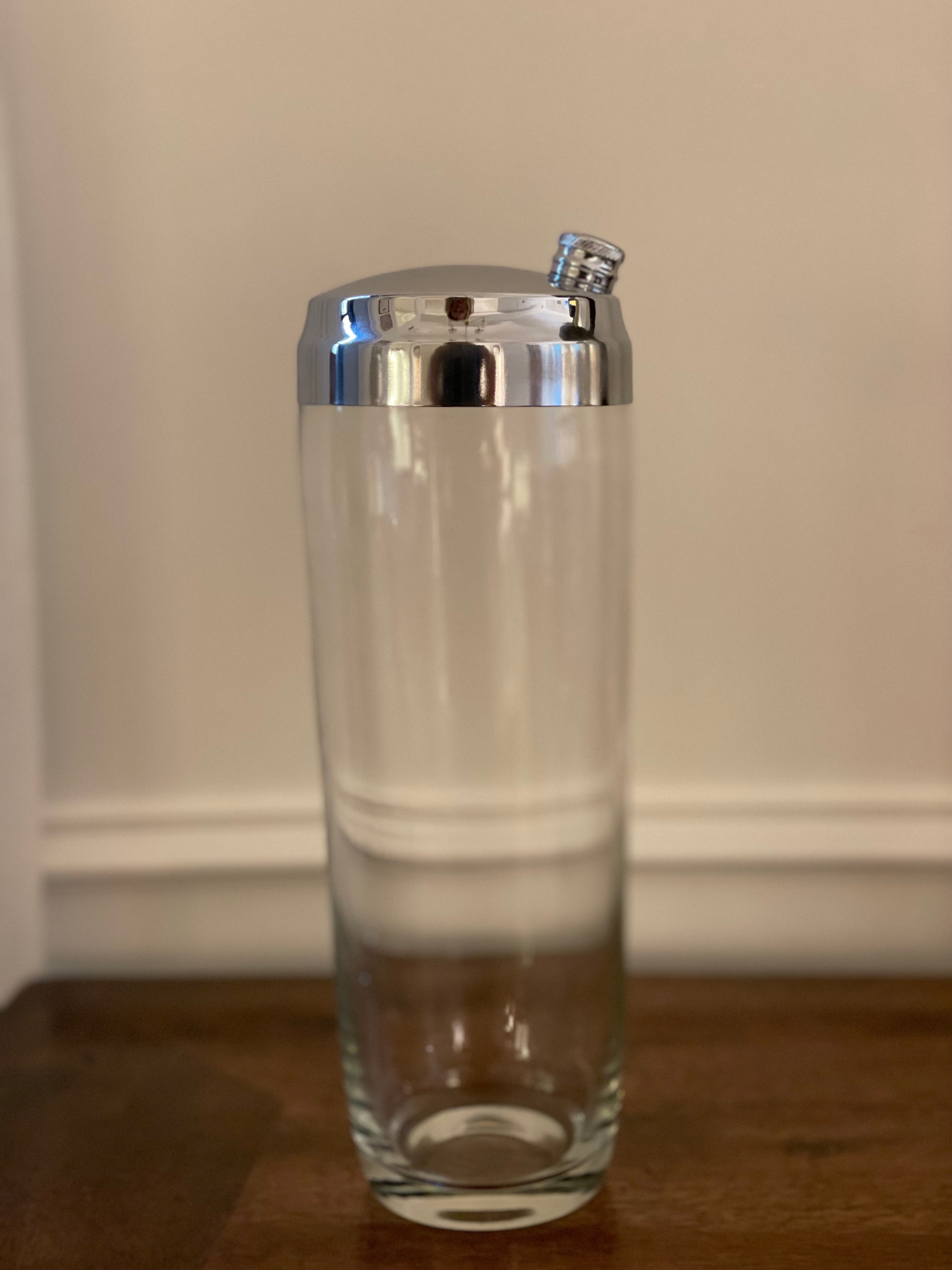1950's Blown Glass and Polished Chrome Large-Format Fostoria Cocktail Shaker