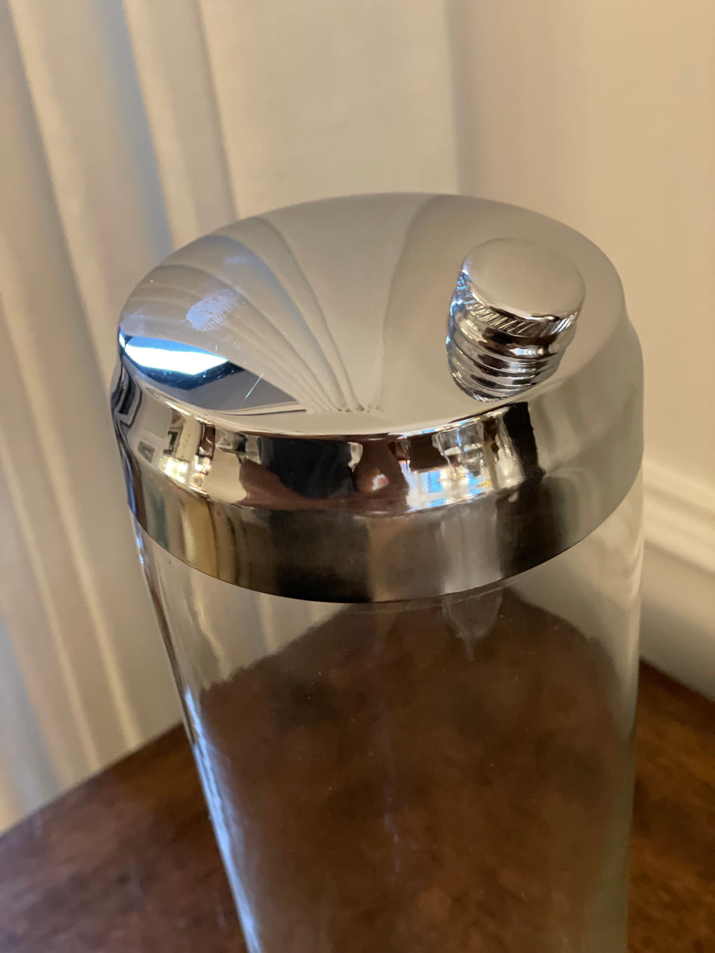 1950's Blown Glass and Polished Chrome Large-Format Fostoria Cocktail Shaker