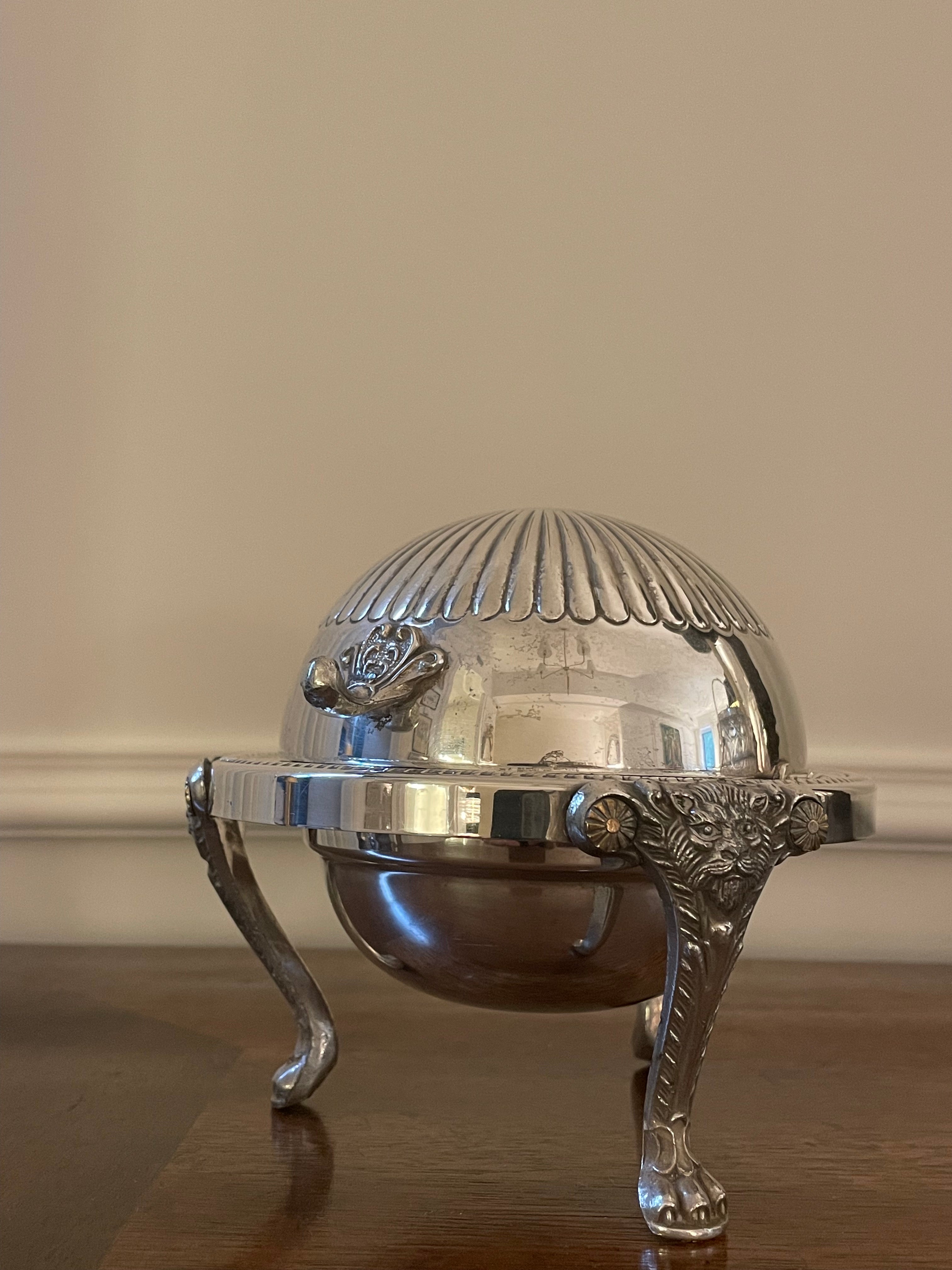 Rogers Co Silverplate Caviar, Butter, Condiments, Swing top dish, approx 5 inches wide and tall
