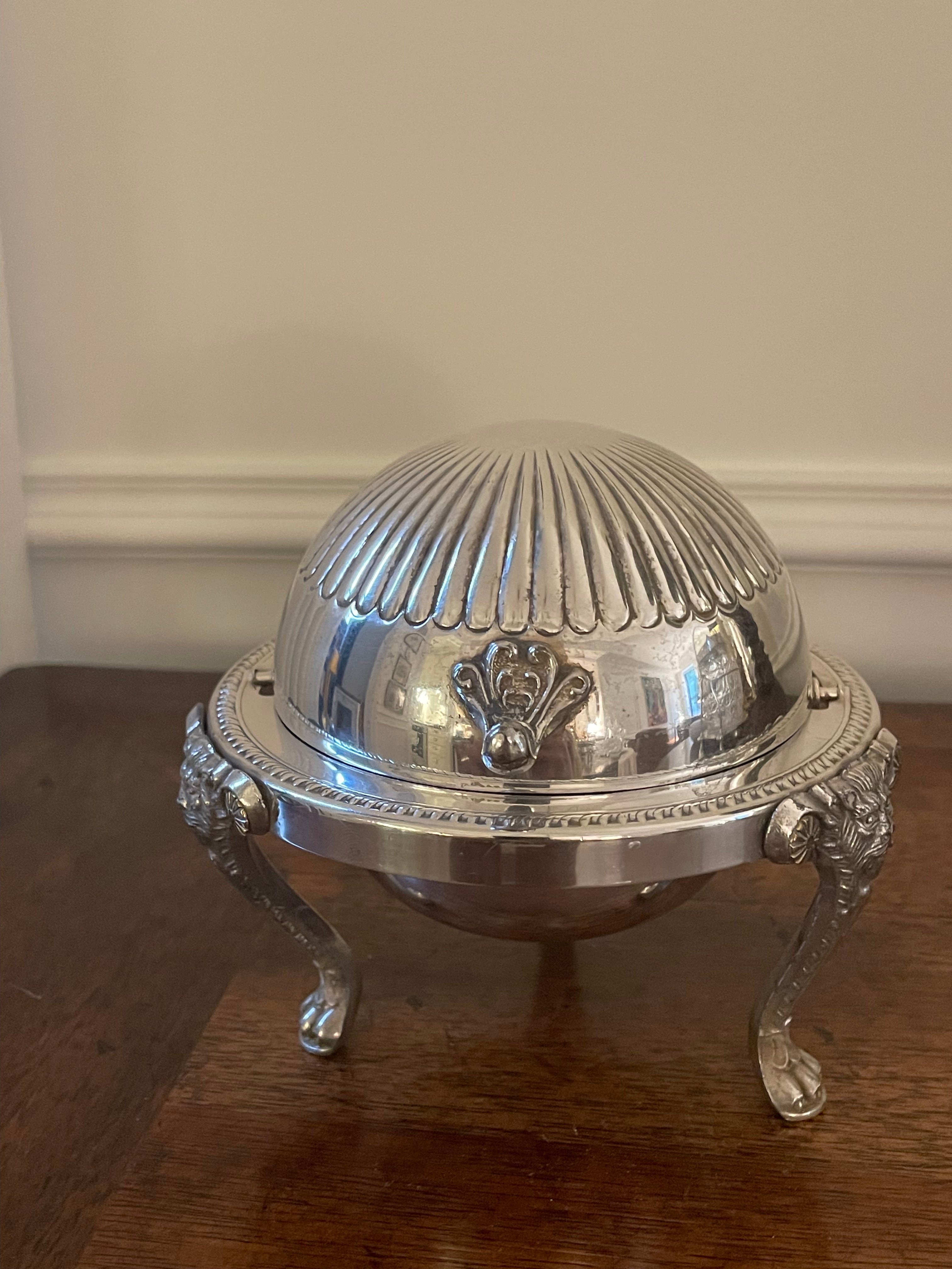 Rogers Co Silverplate Caviar, Butter, Condiments, Swing top dish, approx 5 inches wide and tall