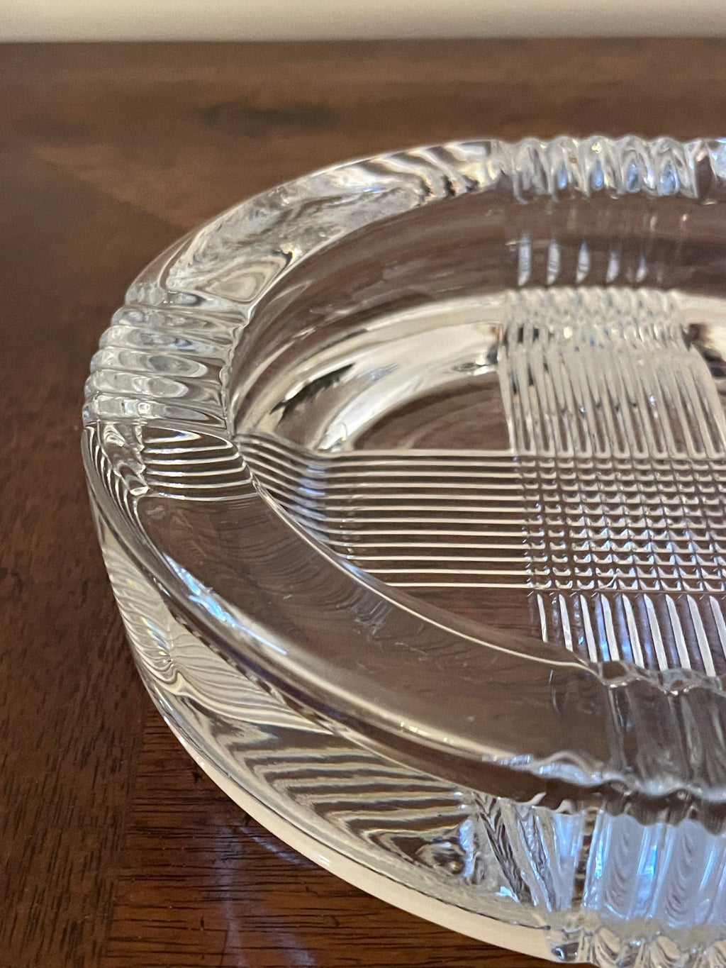 Vintage Mid-Century Heavy Crystal Ashtray & Catch-All, Geometric Design