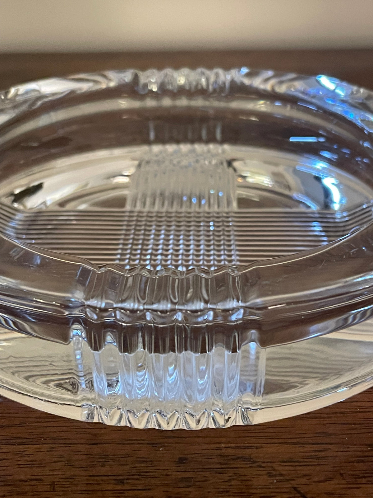 Vintage Mid-Century Heavy Crystal Ashtray & Catch-All, Geometric Design