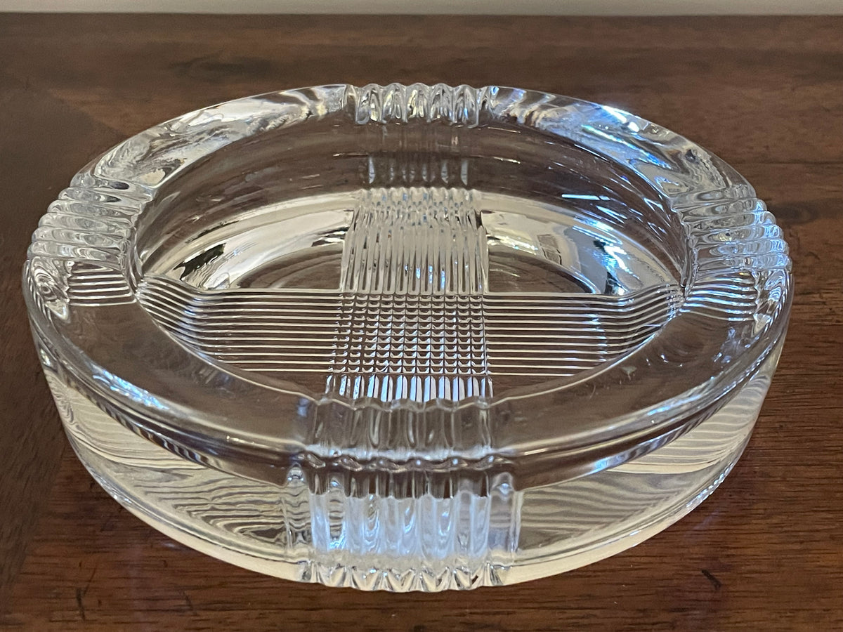 Vintage Mid-Century Heavy Crystal Ashtray & Catch-All, Geometric Design