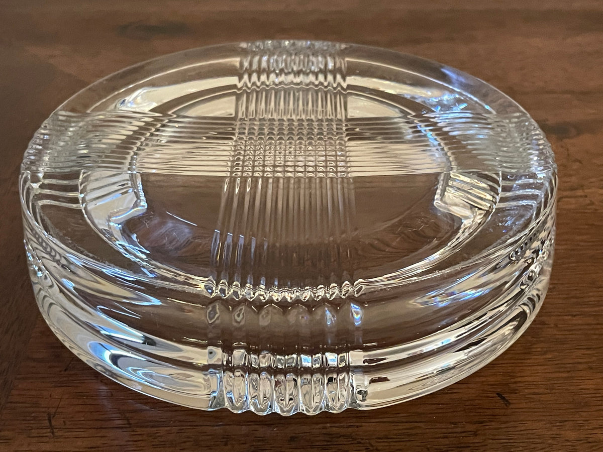 Vintage Mid-Century Heavy Crystal Ashtray & Catch-All, Geometric Design