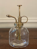 Vintage clear fluted glass and unlacquered brass plant mister, orchid mister, soap dispenser