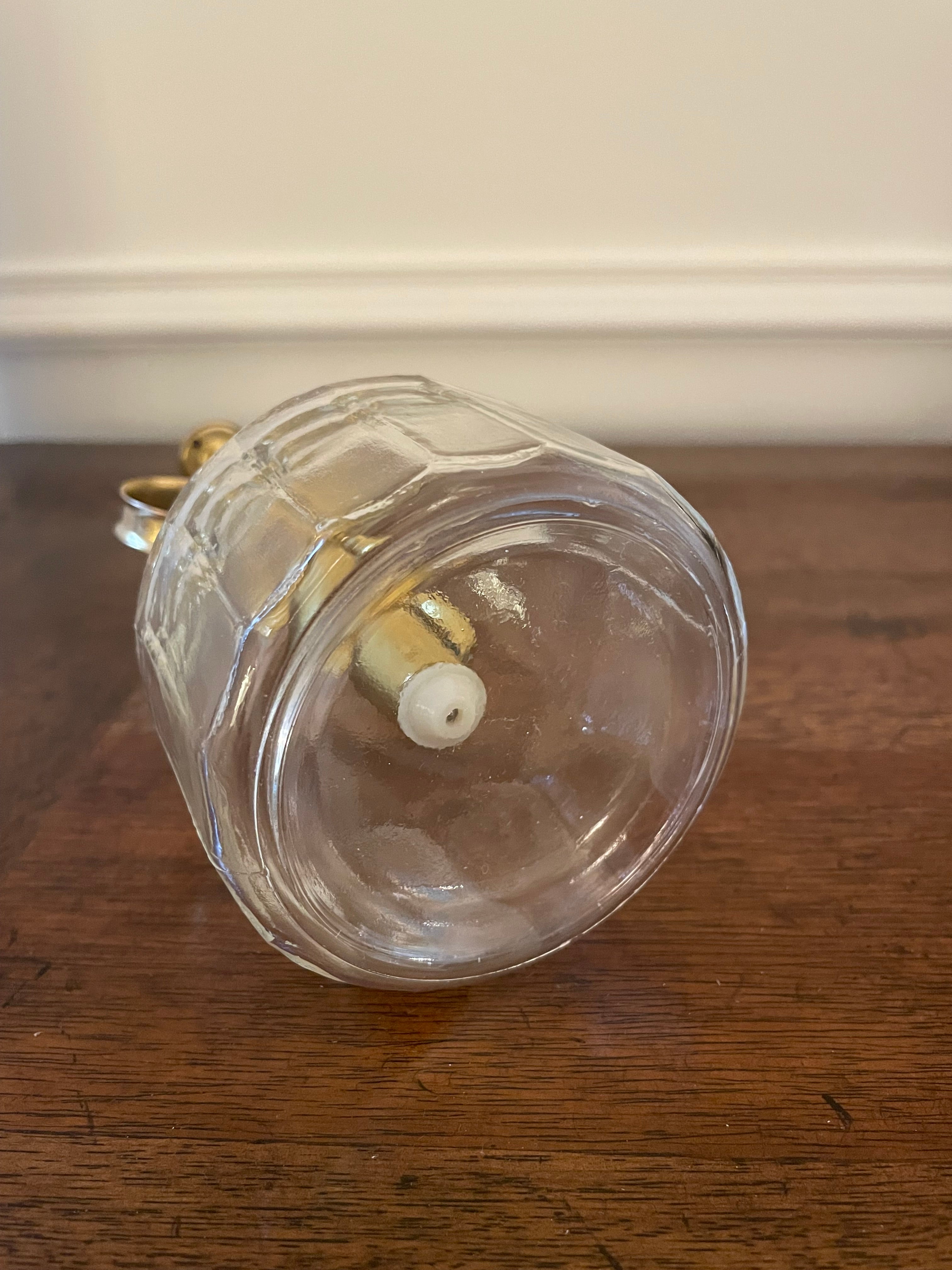 Vintage clear fluted glass and unlacquered brass plant mister, orchid mister, soap dispenser