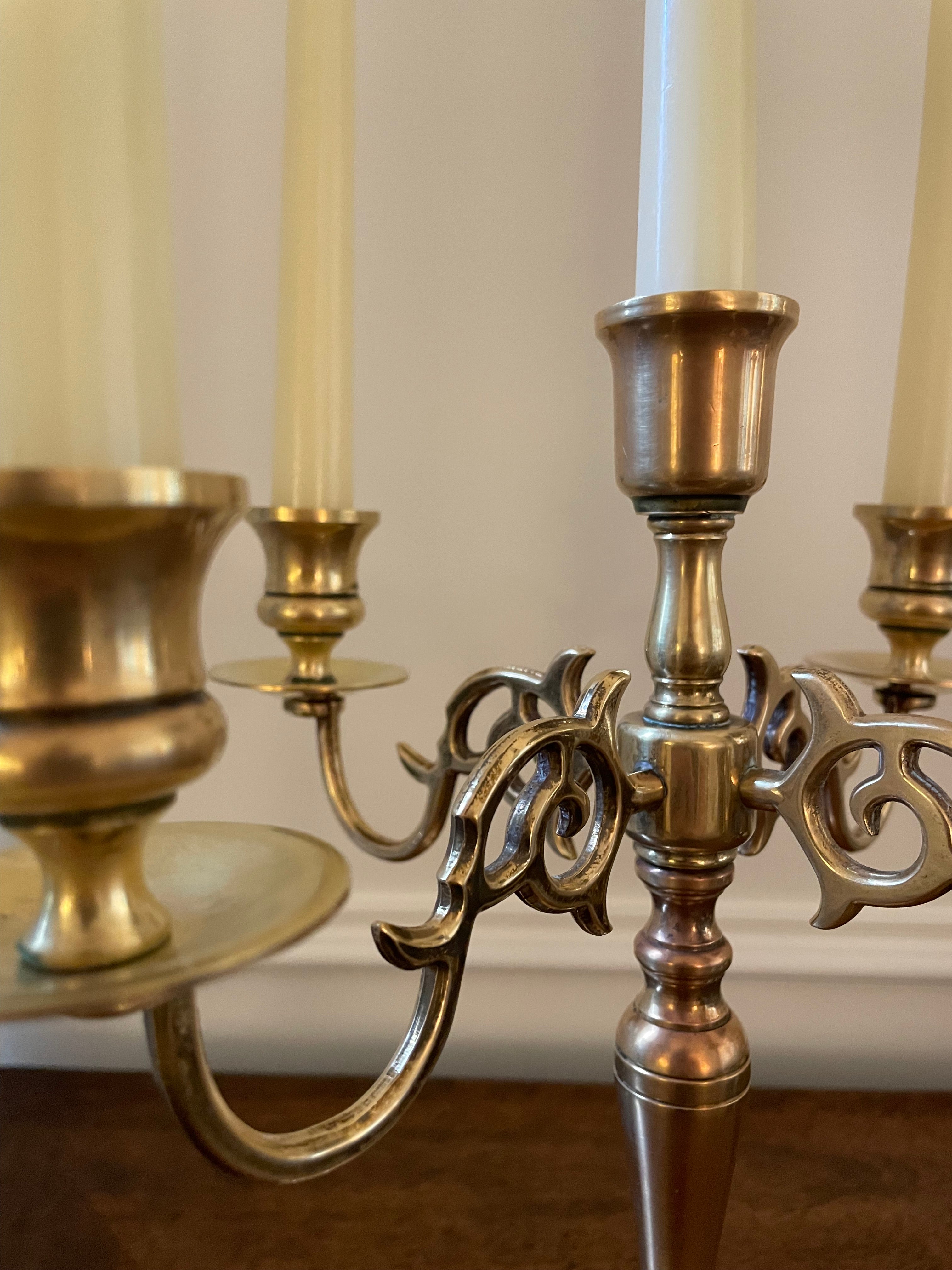 Vintage Polished Baldwin Brass 5 Arm Candelabra Made in USA, approx 11 inches tall,  11 inches wide