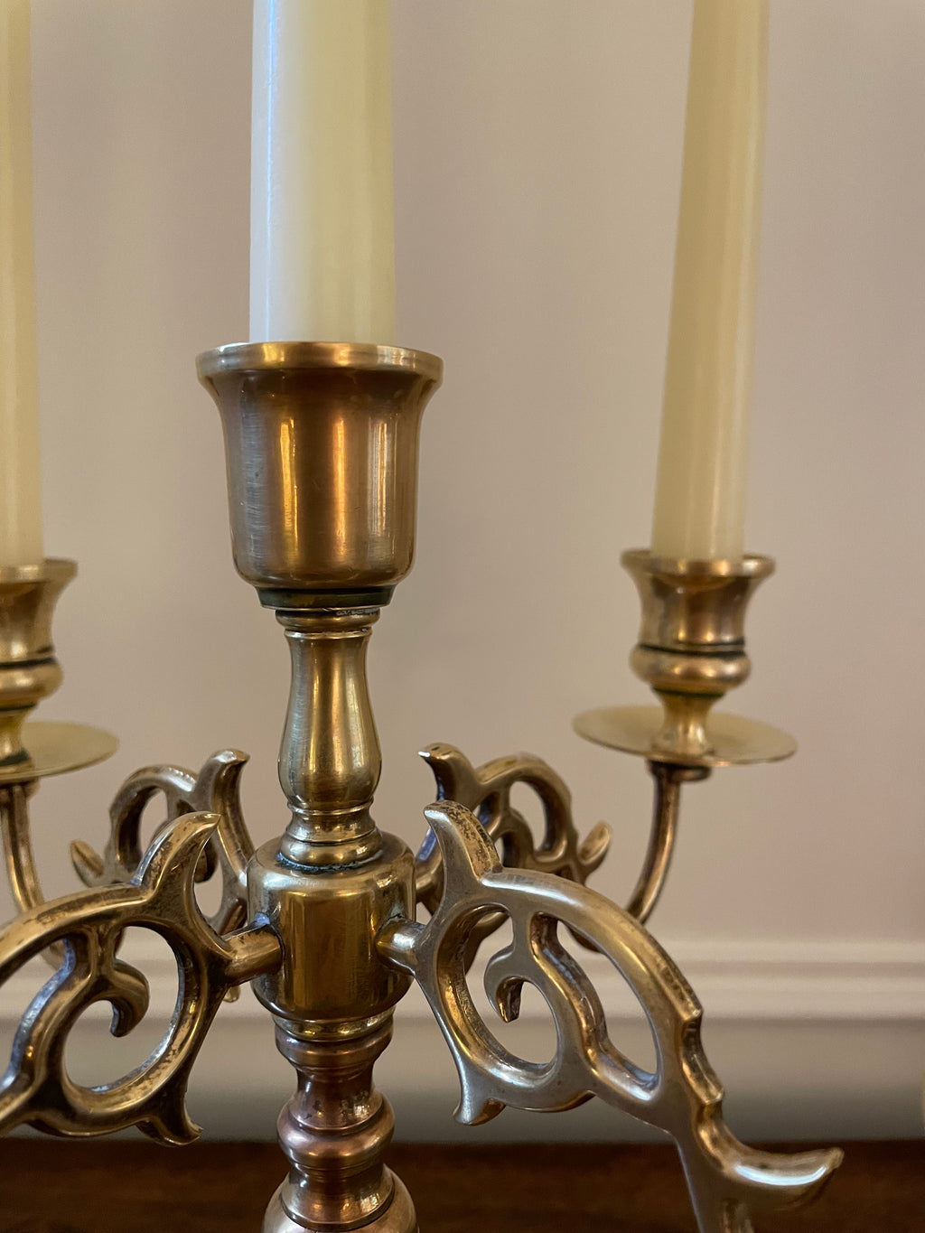 Vintage Polished Baldwin Brass 5 Arm Candelabra Made in USA, approx 11 inches tall,  11 inches wide