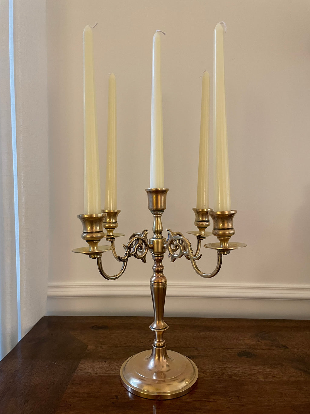 Vintage Polished Baldwin Brass 5 Arm Candelabra Made in USA, approx 11 inches tall,  11 inches wide