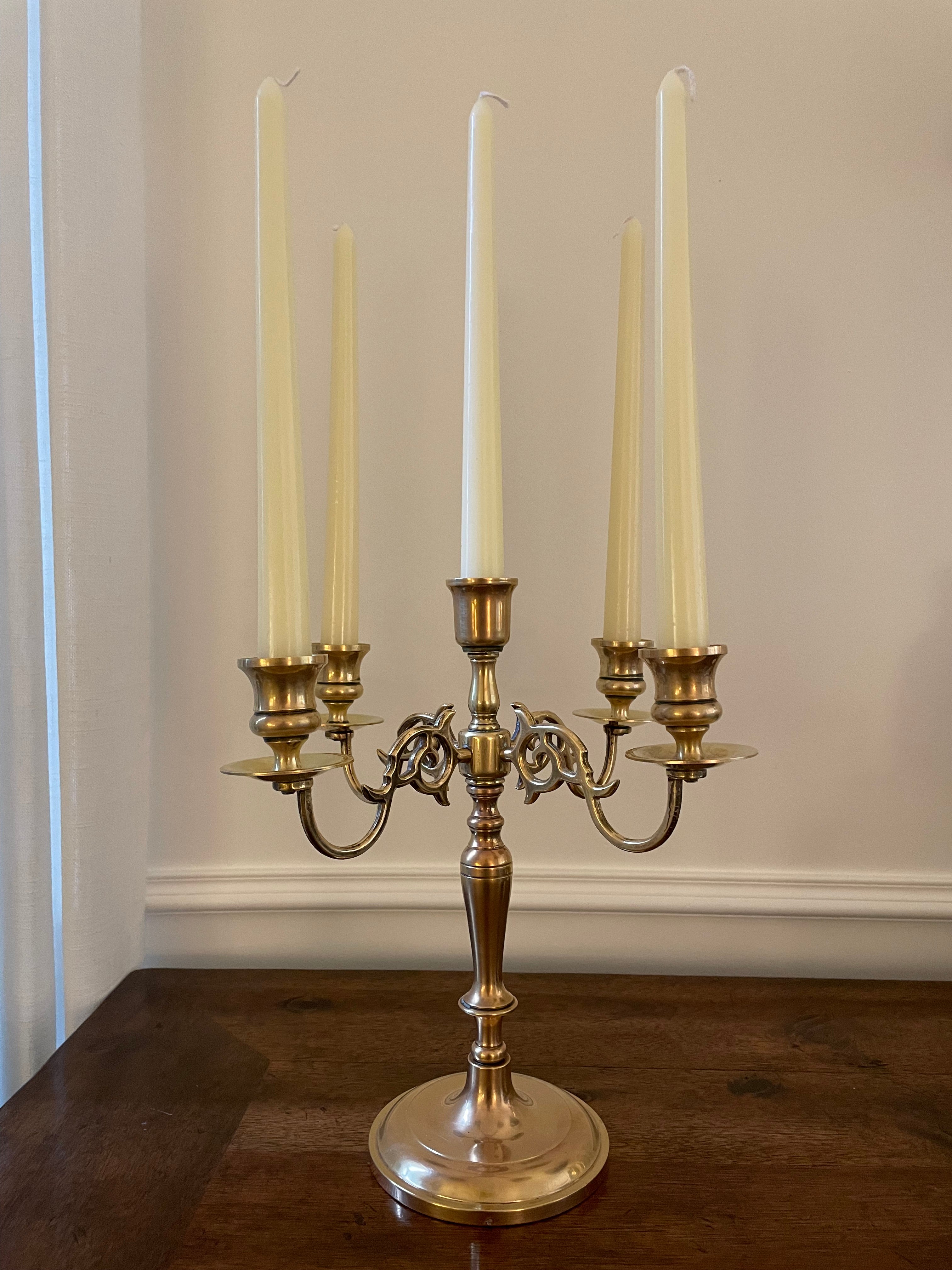 Vintage Polished Baldwin Brass 5 Arm Candelabra Made in USA, approx 11 inches tall,  11 inches wide