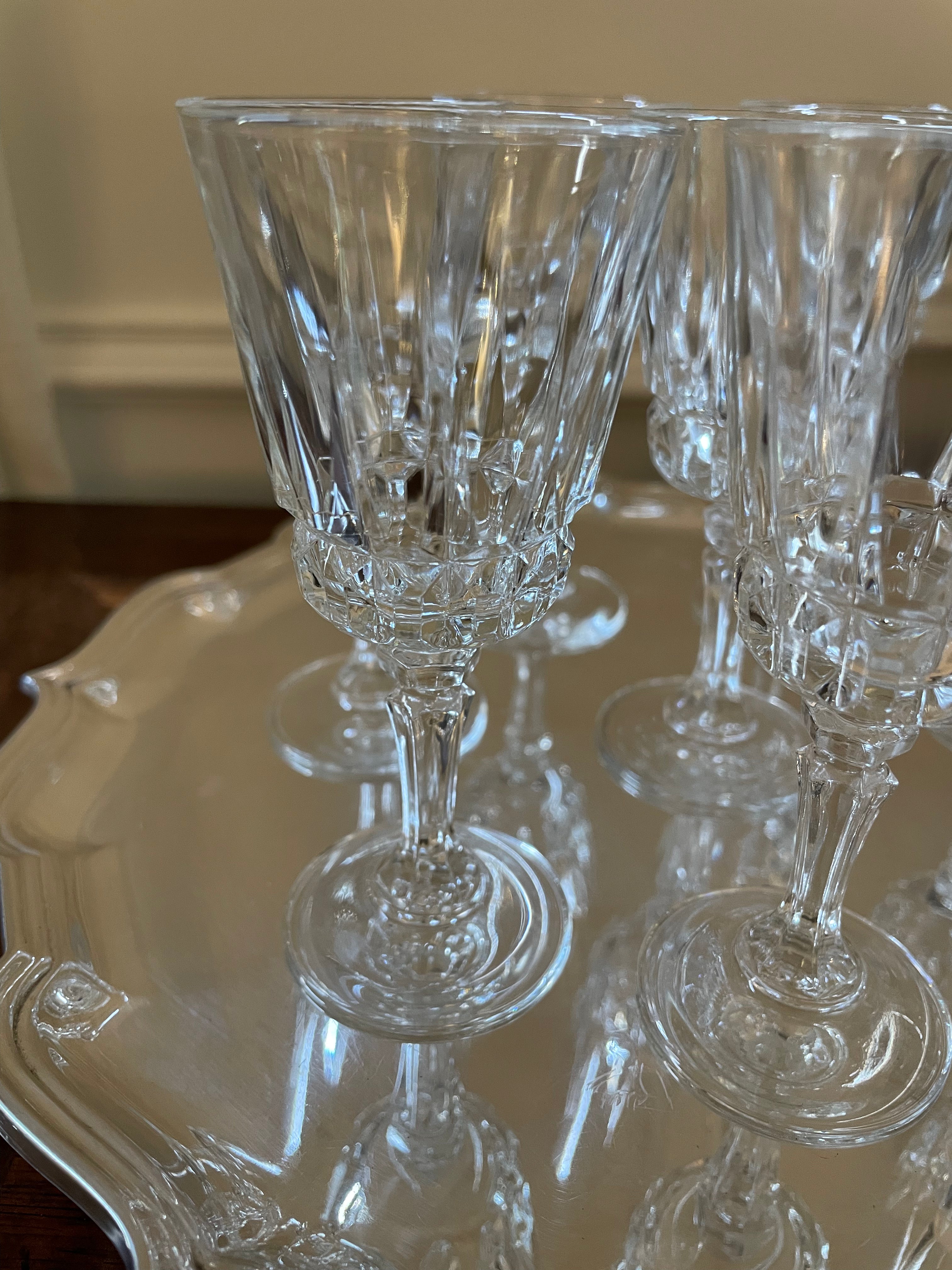 Set of 8 Vintage Made in France Crystal Mini Martini, Mini Cocktail, Cordial Glasses