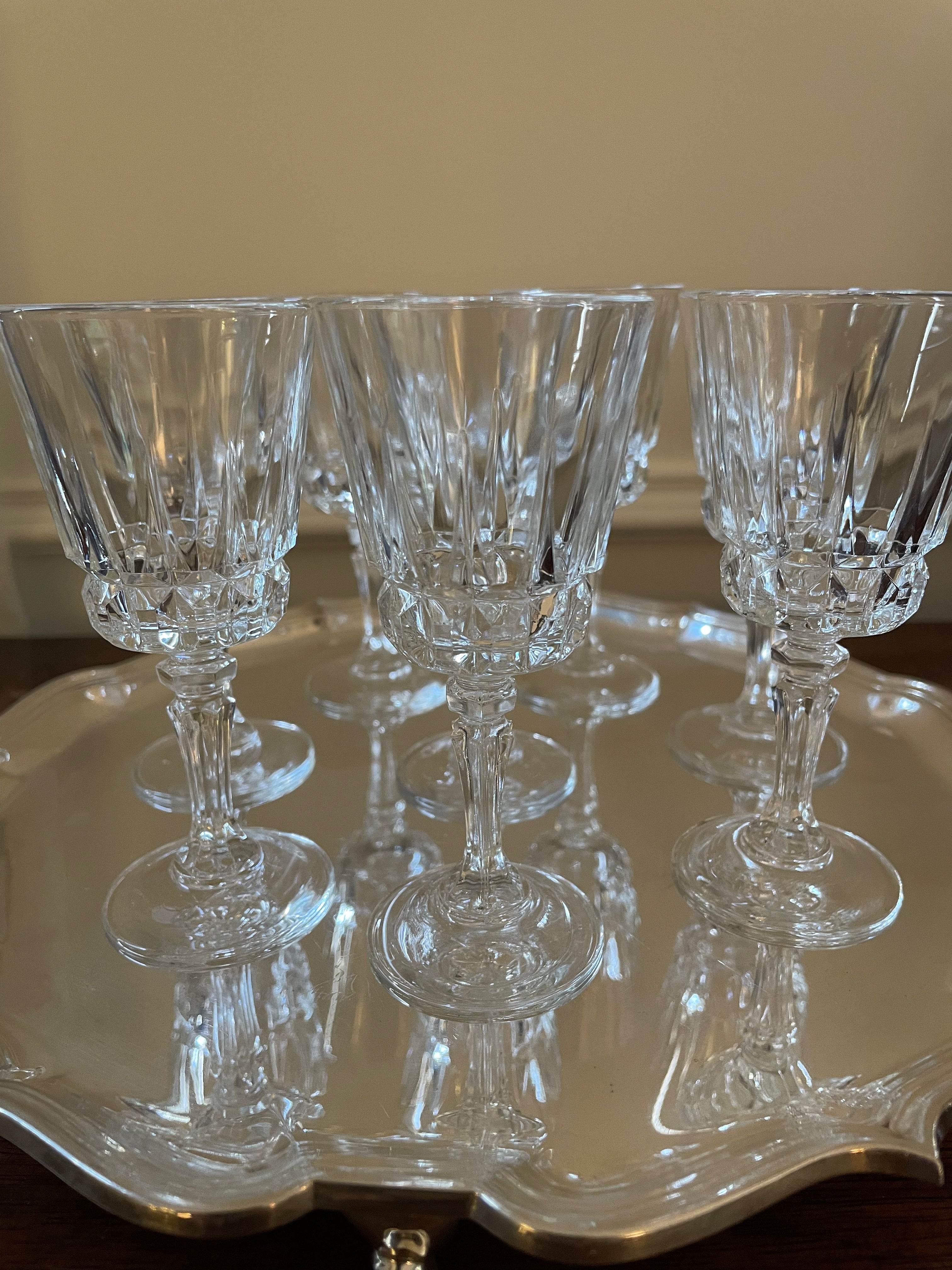 Set of 8 Vintage Made in France Crystal Mini Martini, Mini Cocktail, Cordial Glasses